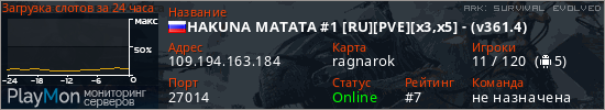 баннер для сервера ark. HAKUNA MATATA #1 [RU][PVE][x3,x5] - (v361.4)
